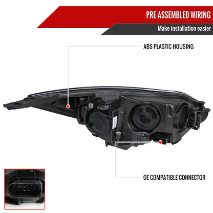 2012-2014 Ford Focus Halo Projector Headlights w/ LED Light Strip (Matte Black Housing/Clear Lens)