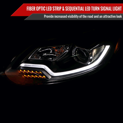2012-2014 Ford Focus Projector Headlights w/ LED Light Strip & Sequential Turn Signal Lights (Matte Black Housing/Clear Lens)