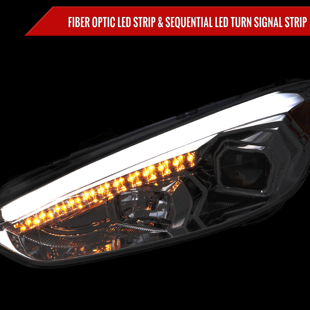 2015-2018 Ford Focus LED Sequential Signal Projector Headlights (Chrome Housing/Clear Lens)