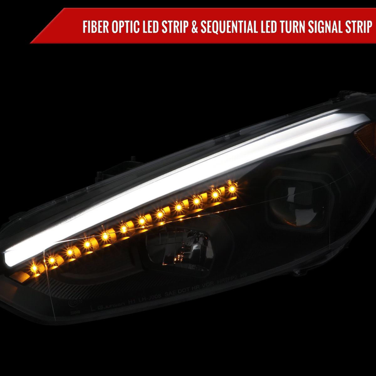 2015-2018 Ford Focus LED Sequential Signal Projector Headlights (Matte Black Housing/Clear Lens)