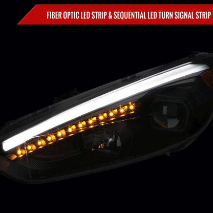 2015-2018 Ford Focus LED Sequential Signal Projector Headlights (Matte Black Housing/Clear Lens)