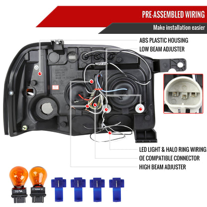 2001-2004 Nissan Frontier Dual Halo Projector Headlights (Chrome Housing/Clear Lens)