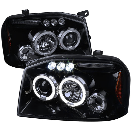 2001-2004 Nissan Frontier Dual Halo Projector Headlights (Glossy Black Housing/Smoked Lens)