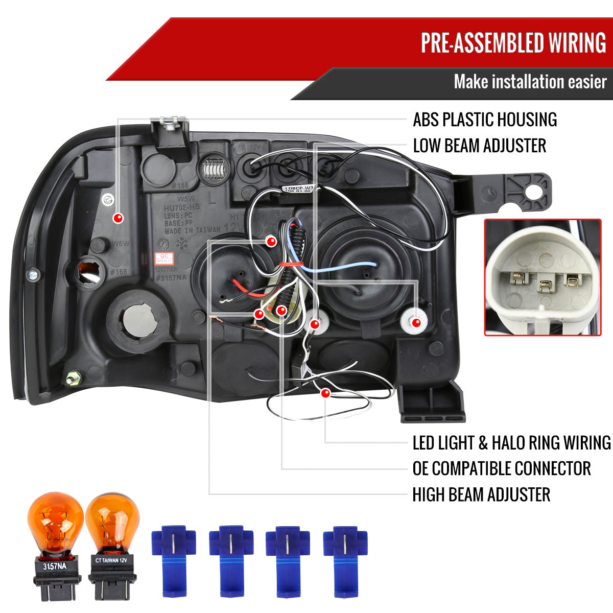 2001-2004 Nissan Frontier Dual Halo Projector Headlights (Matte Black Housing/Clear Lens)