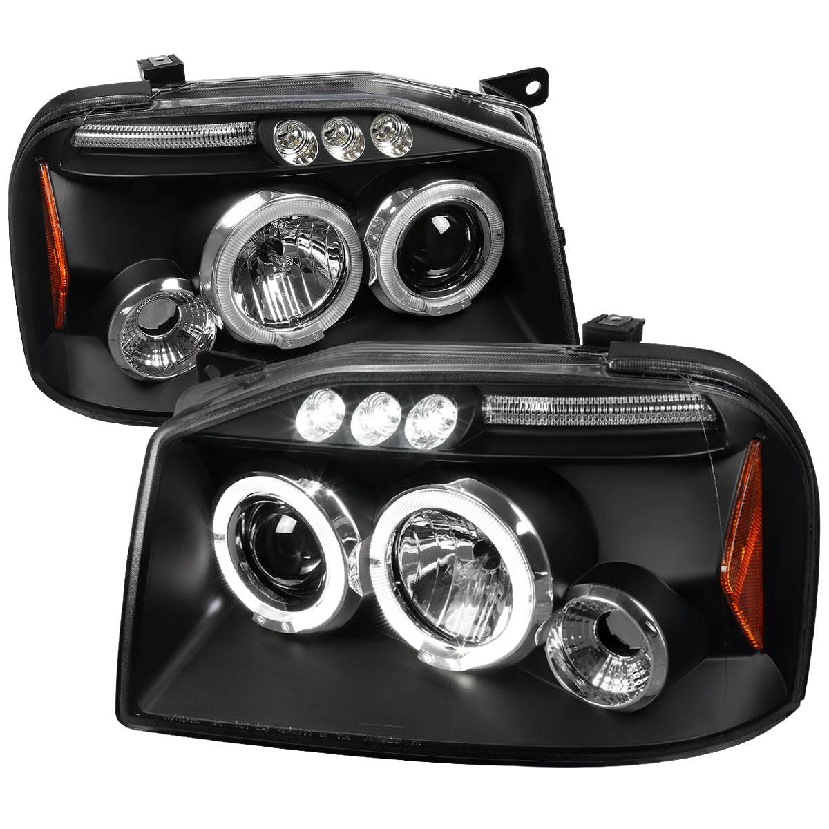 2001-2004 Nissan Frontier Dual Halo Projector Headlights (Matte Black Housing/Clear Lens)