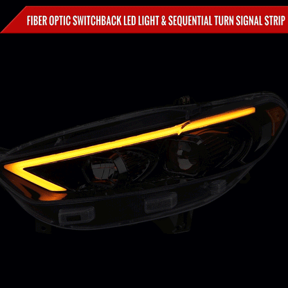 2013-2016 Ford Fusion Switchback Sequential Turn Signal Projector Headlights (Glossy Black Housing/Clear Lens)