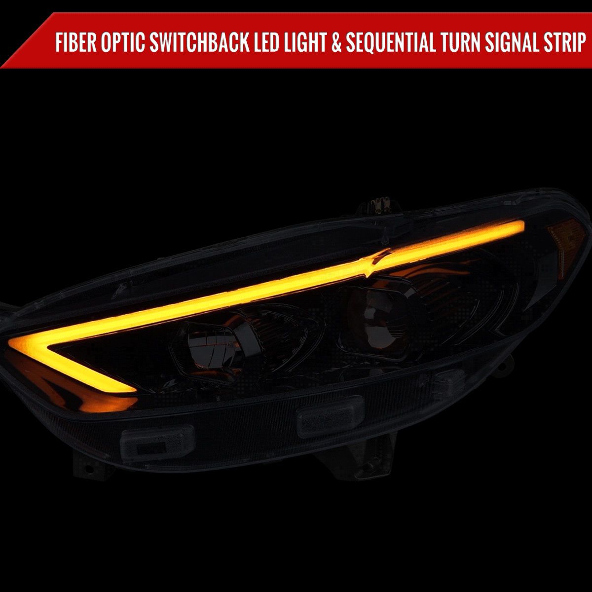 2013-2016 Ford Fusion Switchback Sequential Turn Signal Projector Headlights (Glossy Black Housing/Smoked Lens)