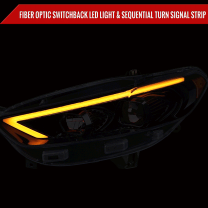2013-2016 Ford Fusion Switchback Sequential Turn Signal Projector Headlights (Glossy Black Housing/Smoked Lens)