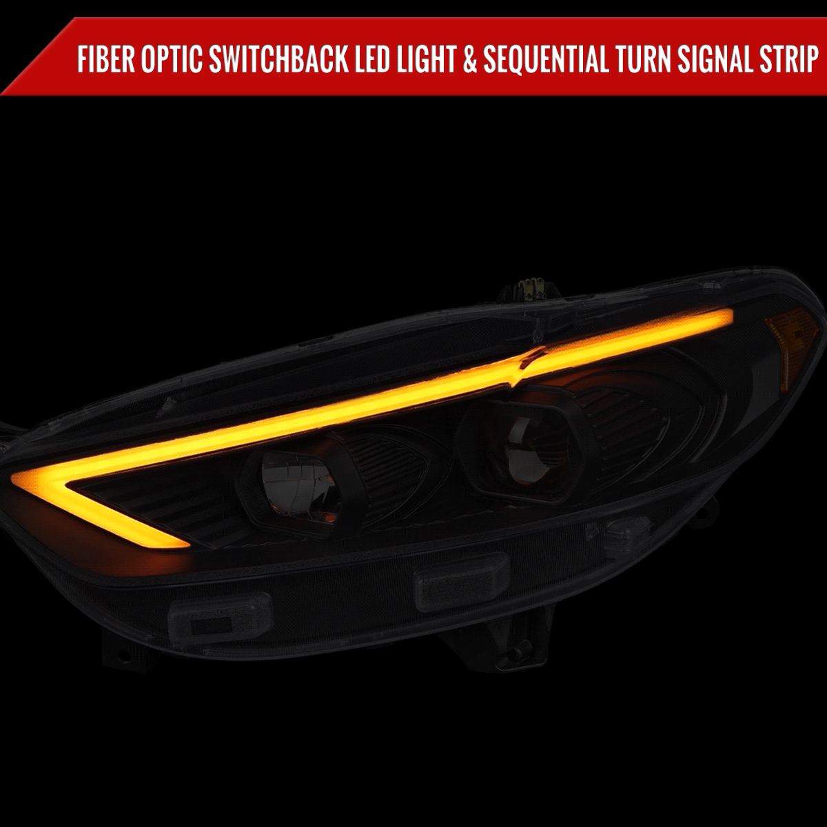 2013-2016 Ford Fusion Switchback Sequential Turn Signal Projector Headlights (Matte Black Housing/Clear Lens)
