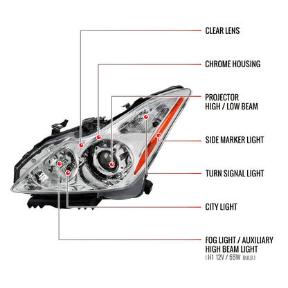 2008-2013 Infiniti G37/2014-2015 Q60 2 Door Coupe/Convertible Factory Style Projector Headlights (Chrome Housing/Clear Lens)