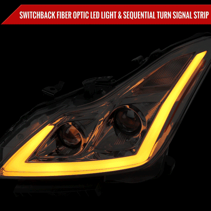 2008-2013 Infiniti G37/2014-2015 Q60 Coupe/Convertible Sequential Switchback LED Turn Signal Projector Headlights (Chrome Housing/Clear Lens)