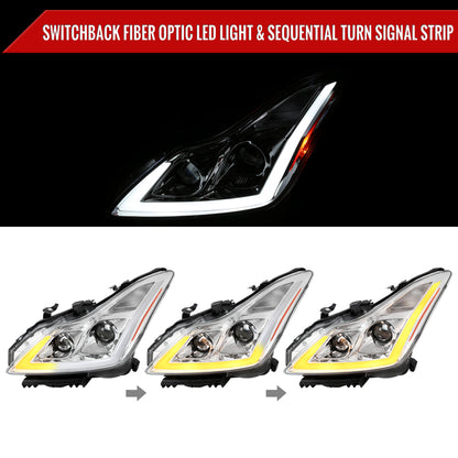 2008-2013 Infiniti G37/2014-2015 Q60 Coupe/Convertible Sequential Switchback LED Turn Signal Projector Headlights (Chrome Housing/Clear Lens)