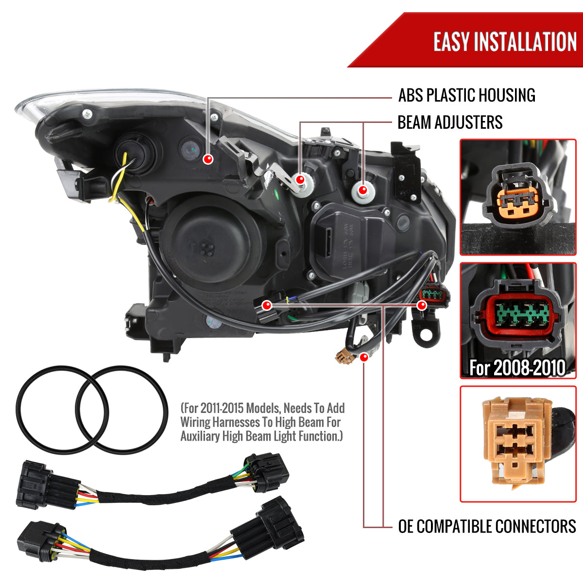 2008-2013 Infiniti G37/2014-2015 Q60 2 Door Coupe/Convertible Factory Style Projector Headlights (Matte Black Housing/Clear Lens)