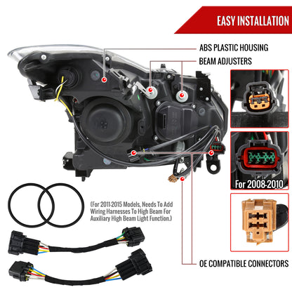 2008-2013 Infiniti G37/2014-2015 Q60 2 Door Coupe/Convertible Factory Style Projector Headlights (Matte Black Housing/Clear Lens)