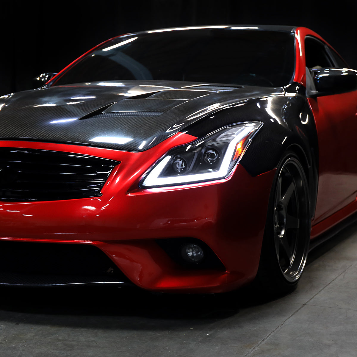 2008-2013 Infiniti G37/2014-2015 Q60 Coupe/Convertible Sequential Switchback LED Turn Signal Projector Headlights (Matte Black Housing/Clear Lens)