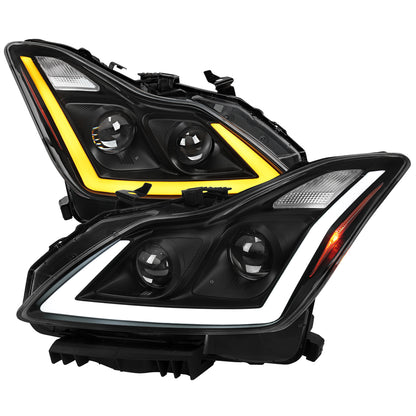 2008-2013 Infiniti G37/2014-2015 Q60 Coupe/Convertible Sequential Switchback LED Turn Signal Projector Headlights (Matte Black Housing/Clear Lens)
