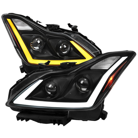 2008-2013 Infiniti G37/2014-2015 Q60 Coupe/Convertible Sequential Switchback LED Turn Signal Projector Headlights (Matte Black Housing/Clear Lens)