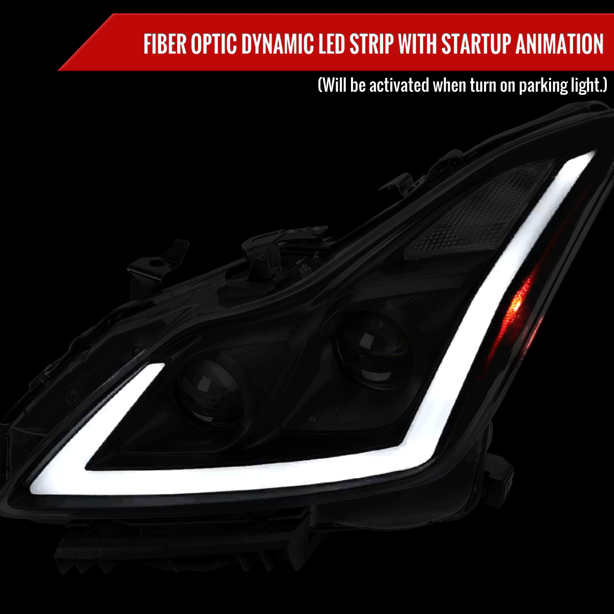 2008-2013 Infiniti G37/2014-2015 Q60 Coupe/Convertible Sequential Switchback LED Turn Signal Projector Headlights (Matte Black Housing/Smoked Lens)