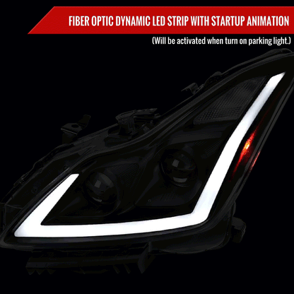 2008-2013 Infiniti G37/2014-2015 Q60 Coupe/Convertible Sequential Switchback LED Turn Signal Projector Headlights (Matte Black Housing/Smoked Lens)
