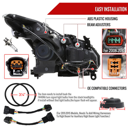 2008-2013 Infiniti G37/2014-2015 Q60 Coupe/Convertible Sequential Switchback LED Turn Signal Projector Headlights (Matte Black Housing/Smoked Lens)