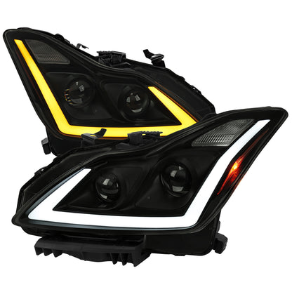 2008-2013 Infiniti G37/2014-2015 Q60 Coupe/Convertible Sequential Switchback LED Turn Signal Projector Headlights (Matte Black Housing/Smoked Lens)