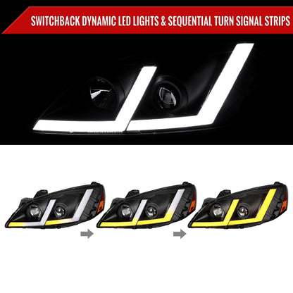 2005-2010 Pontiac G6 Projector Factory Style Headlight with LED Bar Turn Signal (Matte Black Housing/Clear Lens)