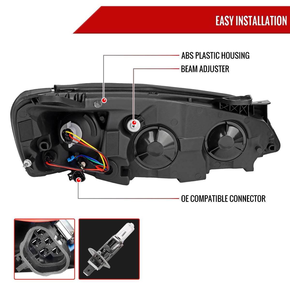 2005-2010 Pontiac G6 Projector Factory Style Headlight with LED Bar Turn Signal (Matte Black Housing/Clear Lens)