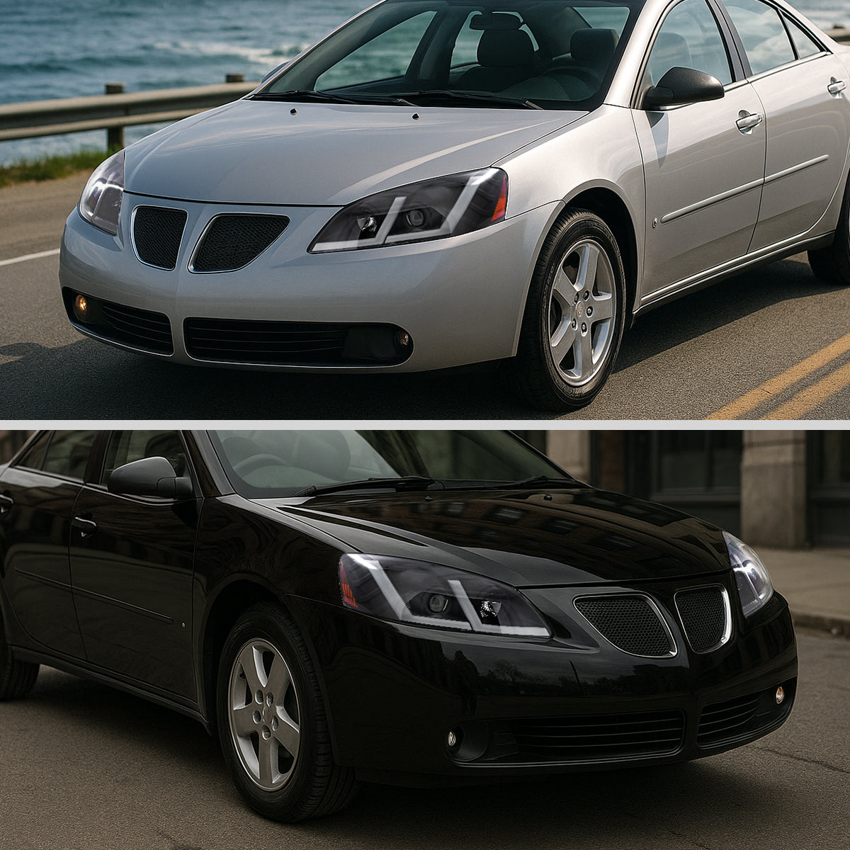 2005-2010 Pontiac G6 Projector Factory Style Headlight with LED Bar Turn Signal (Matte Black Housing/Clear Lens)
