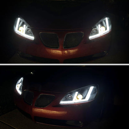2005-2010 Pontiac G6 Projector Factory Style Headlight with LED Bar Turn Signal (Matte Black Housing/Clear Lens)