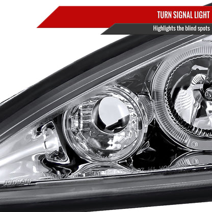 1999-2005 Pontiac Grand AM Dual Halo Projector Headlights (Chrome Housing/Clear Lens)