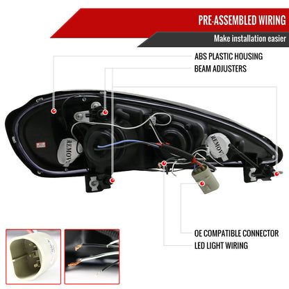 1999-2005 Pontiac Grand AM Dual Halo Projector Headlights (Glossy Black Housing/Smoked Lens)