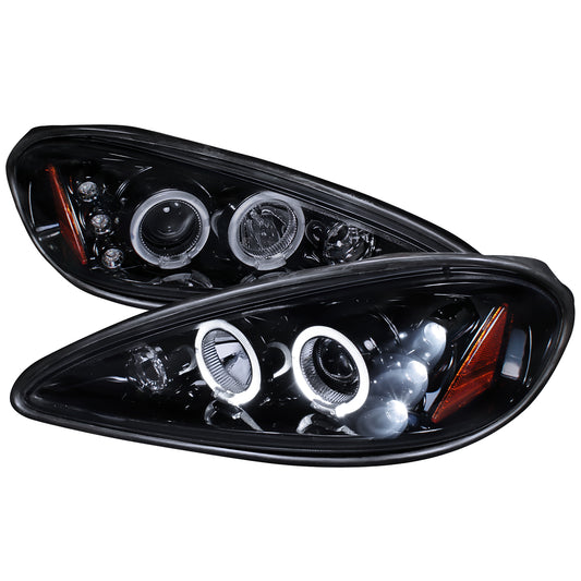 1999-2005 Pontiac Grand AM Dual Halo Projector Headlights (Glossy Black Housing/Smoked Lens)