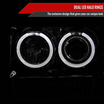 1993-1996 Jeep Grand Cherokee Dual Halo Projector Headlights (Chrome Housing/Clear Lens)