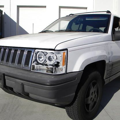 1993-1996 Jeep Grand Cherokee Dual Halo Projector Headlights (Chrome Housing/Clear Lens)