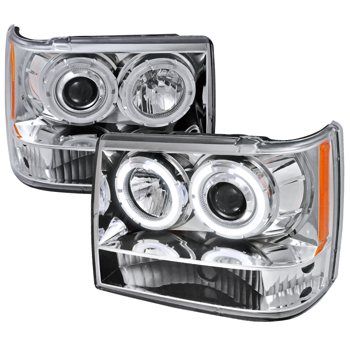 1993-1996 Jeep Grand Cherokee Dual Halo Projector Headlights (Chrome Housing/Clear Lens)