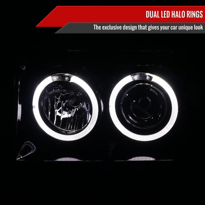 1993-1996 Jeep Grand Cherokee Dual Halo Projector Headlights (Glossy Black Housing/Smoked Lens)
