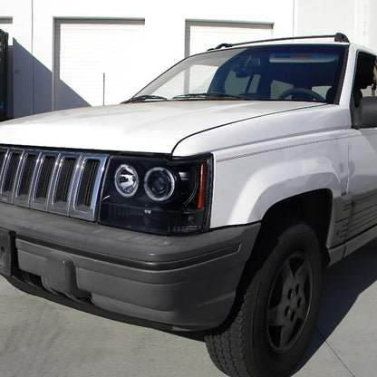 1993-1996 Jeep Grand Cherokee Dual Halo Projector Headlights (Glossy Black Housing/Smoked Lens)