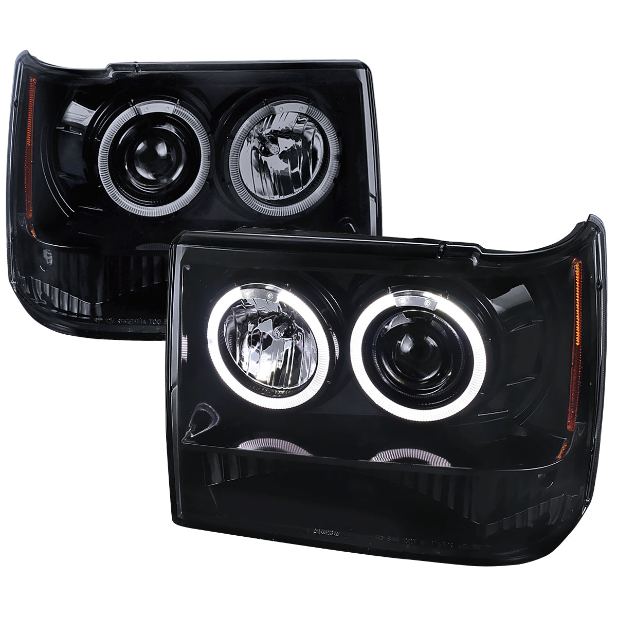 1993-1996 Jeep Grand Cherokee Dual Halo Projector Headlights (Glossy Black Housing/Smoked Lens)