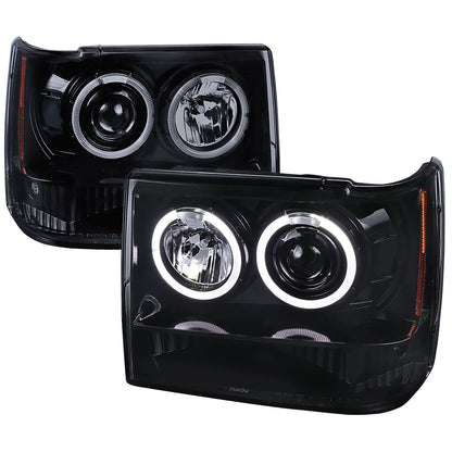 1993-1996 Jeep Grand Cherokee Dual Halo Projector Headlights (Glossy Black Housing/Smoked Lens)
