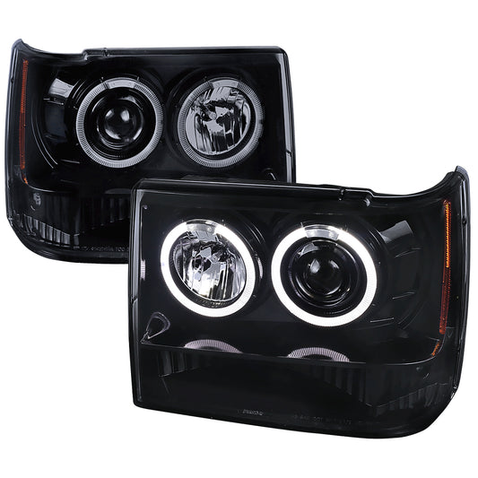 1993-1996 Jeep Grand Cherokee Dual Halo Projector Headlights (Glossy Black Housing/Smoked Lens)