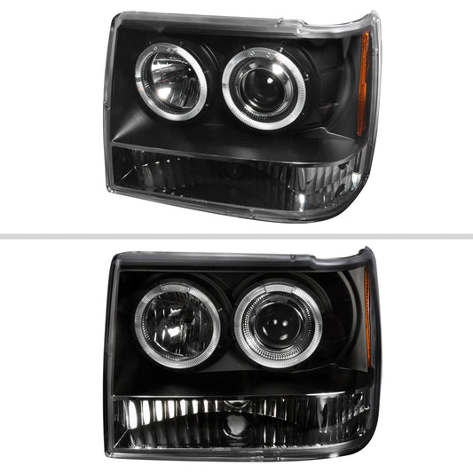 1993-1996 Jeep Grand Cherokee Dual Halo Projector Headlights (Matte Black Housing/Clear Lens)