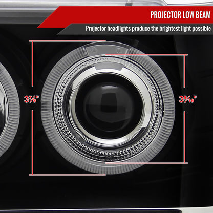 1993-1996 Jeep Grand Cherokee Dual Halo Projector Headlights (Matte Black Housing/Clear Lens)