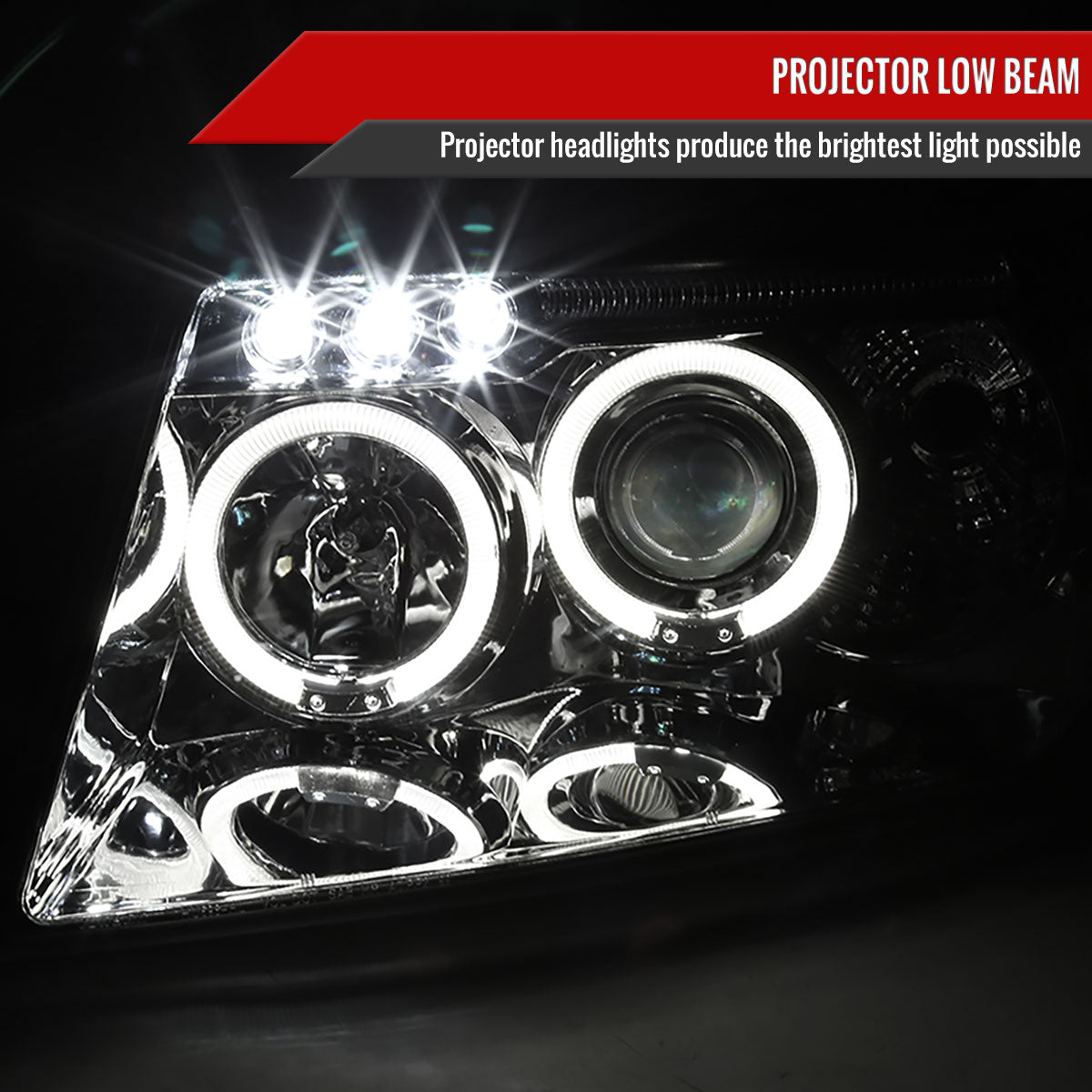1999-2004 Jeep Grand Cherokee Dual Halo Projector Headlights (Chrome Housing/Clear Lens)