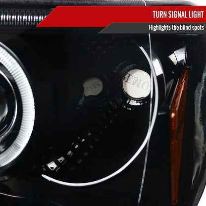 1999-2004 Jeep Grand Cherokee Dual Halo Projector Headlights (Jet Black Housing/Clear Lens)