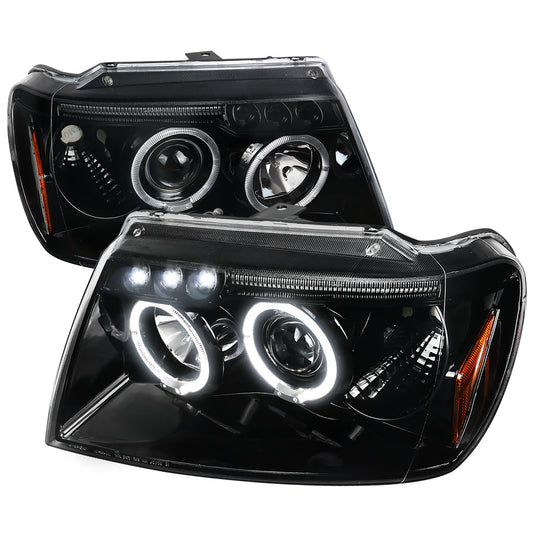 1999-2004 Jeep Grand Cherokee Dual Halo Projector Headlights (Jet Black Housing/Clear Lens)