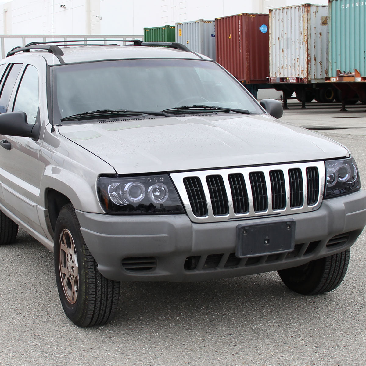 1999-2004 Jeep Grand Cherokee Dual Halo Projector Headlights (Glossy Black Housing/Smoked Lens)