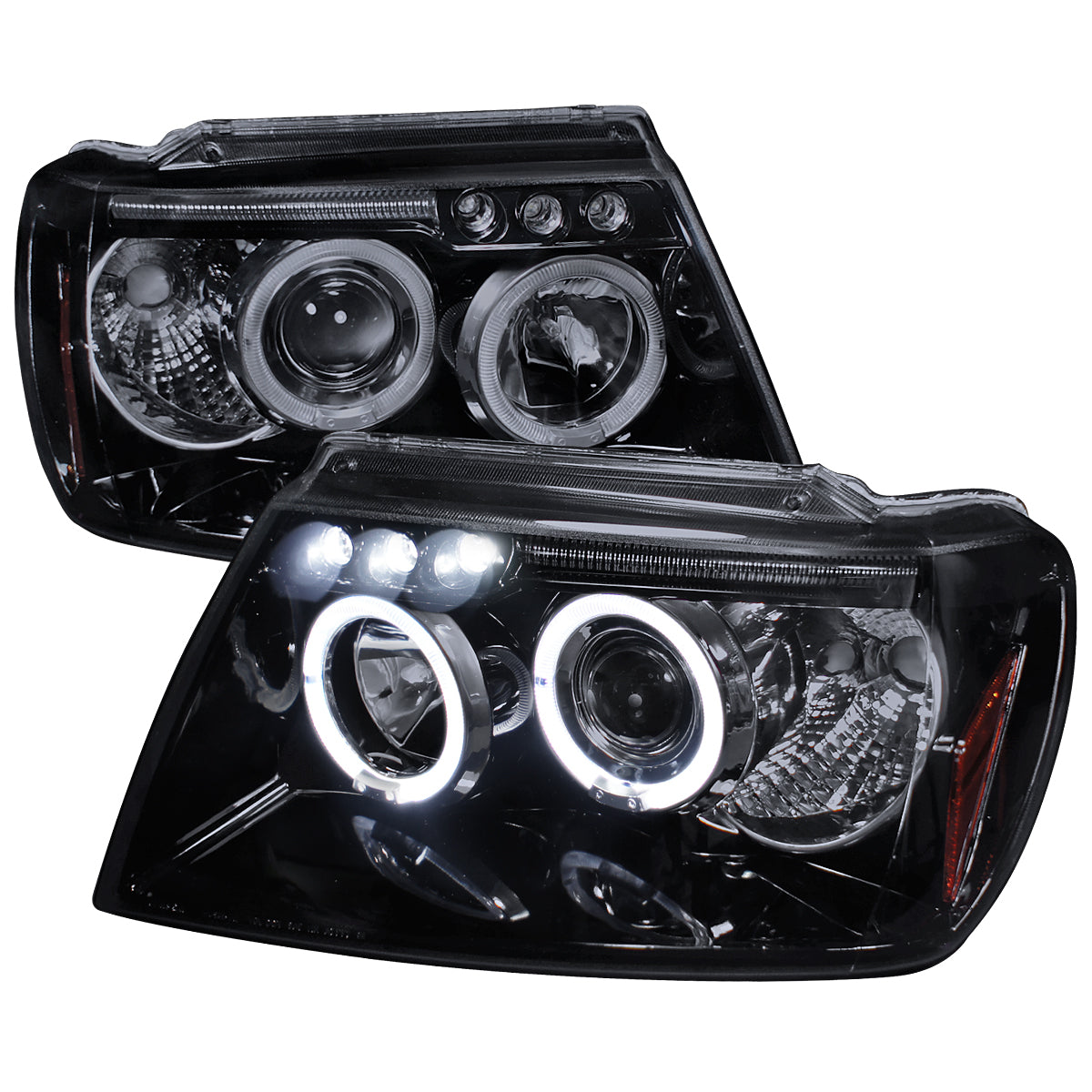 1999-2004 Jeep Grand Cherokee Dual Halo Projector Headlights (Glossy Black Housing/Smoked Lens)
