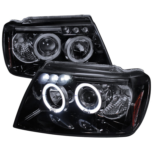 1999-2004 Jeep Grand Cherokee Dual Halo Projector Headlights (Glossy Black Housing/Smoked Lens)