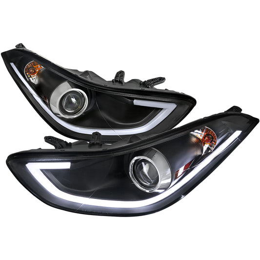 2011-2013 Hyundai Elantra LED Bar Projector Headlights (Matte Black Housing/Clear Lens)