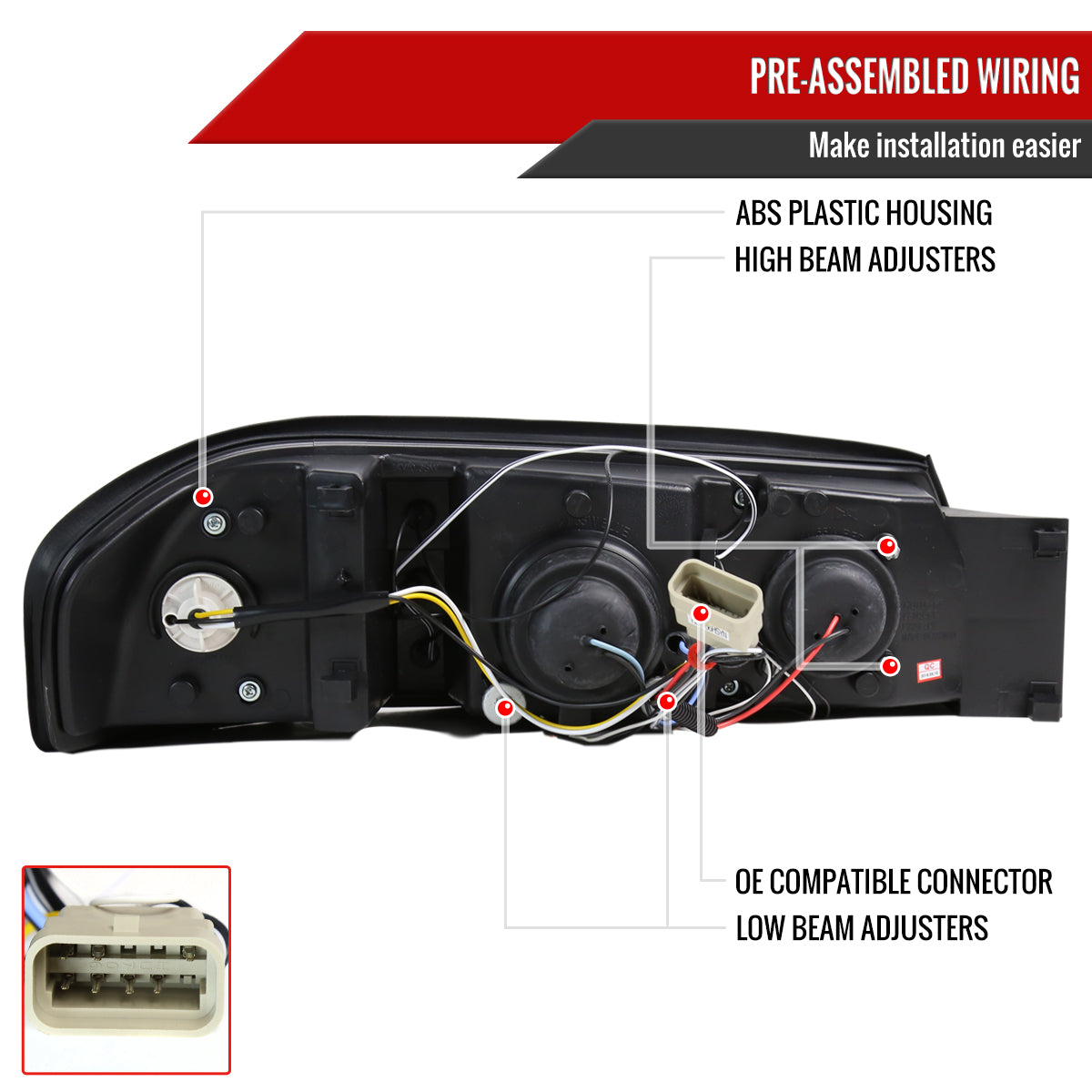 2000-2005 Chevrolet Impala Dual Halo Projector Headlights (Matte Black Housing/Clear Lens)
